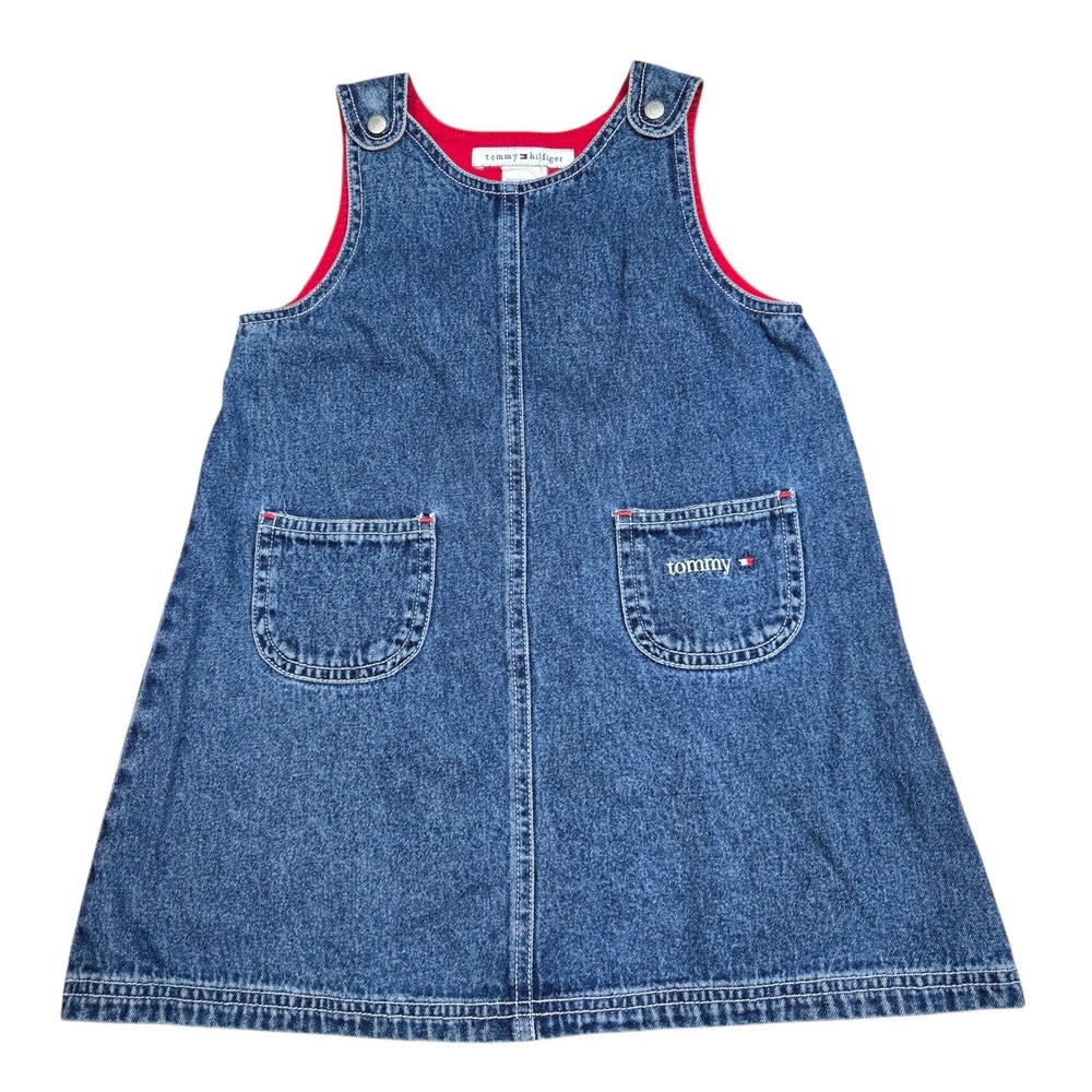 Tommy Hilfiger Toddler Girls Denim Dress Jumper Size 3T Snap Strap Vtg 90s Y2K